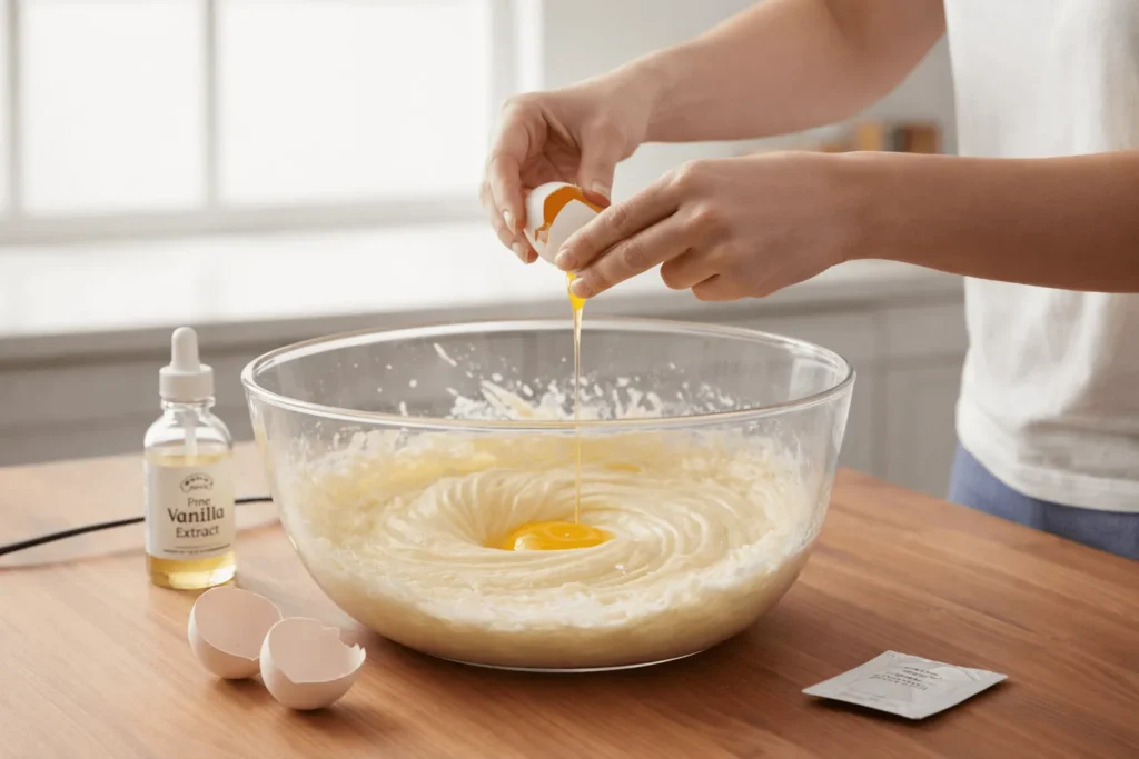 قدم چهارم: اضافه کردن تخم مرغها