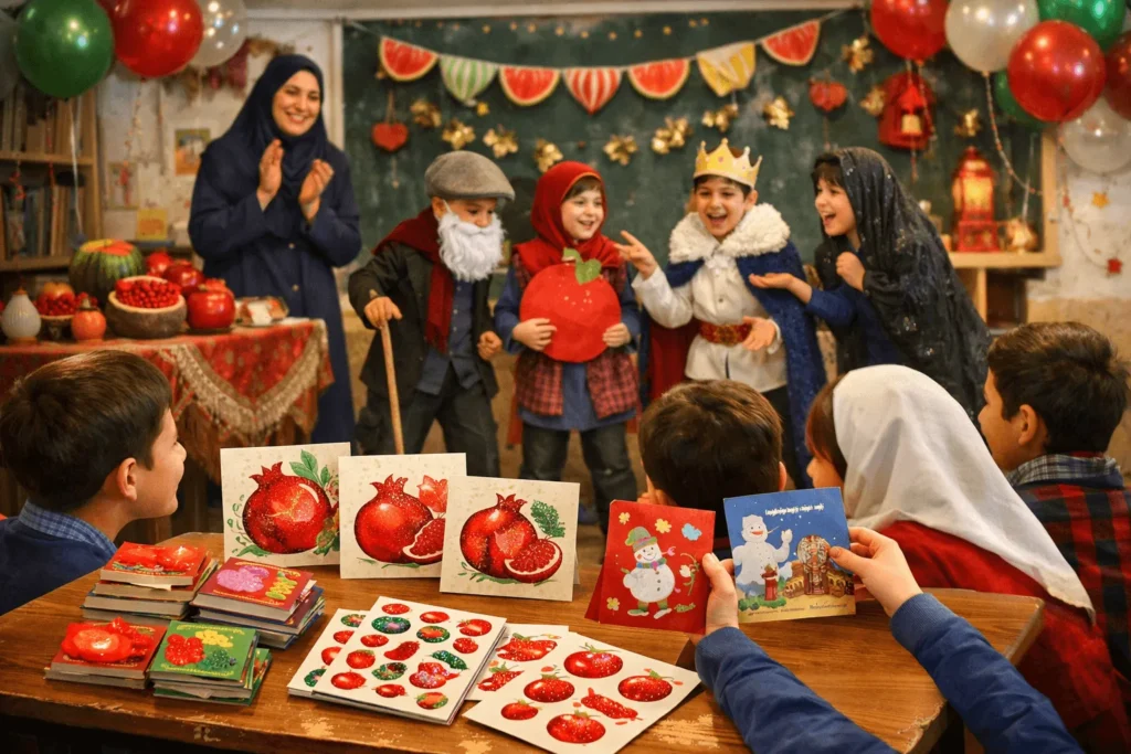 دانش آموزان در حال بازی و تئاتر شب یلدا