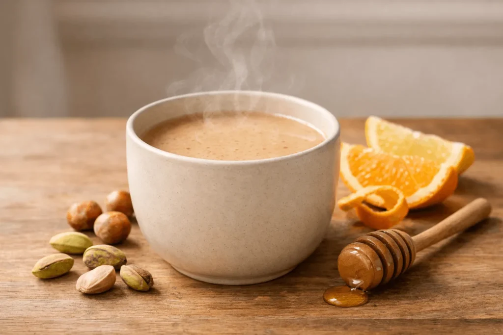 معجون پسته و فندق با دمنوش پرتقال