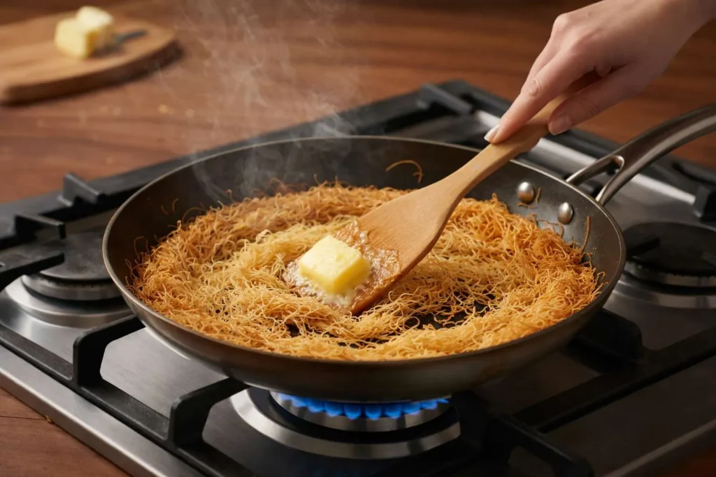 مرحله دوم: تفت دادن رشته