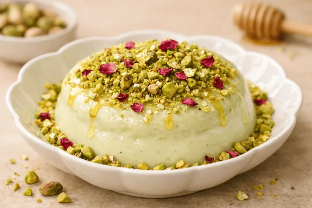 قدم ششم: تزئین و سرو محلبی پسته