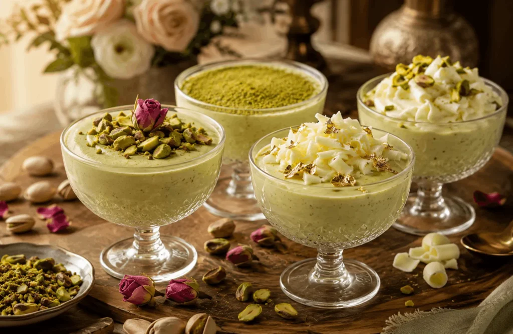 تزئین و سرو دسر موس پسته