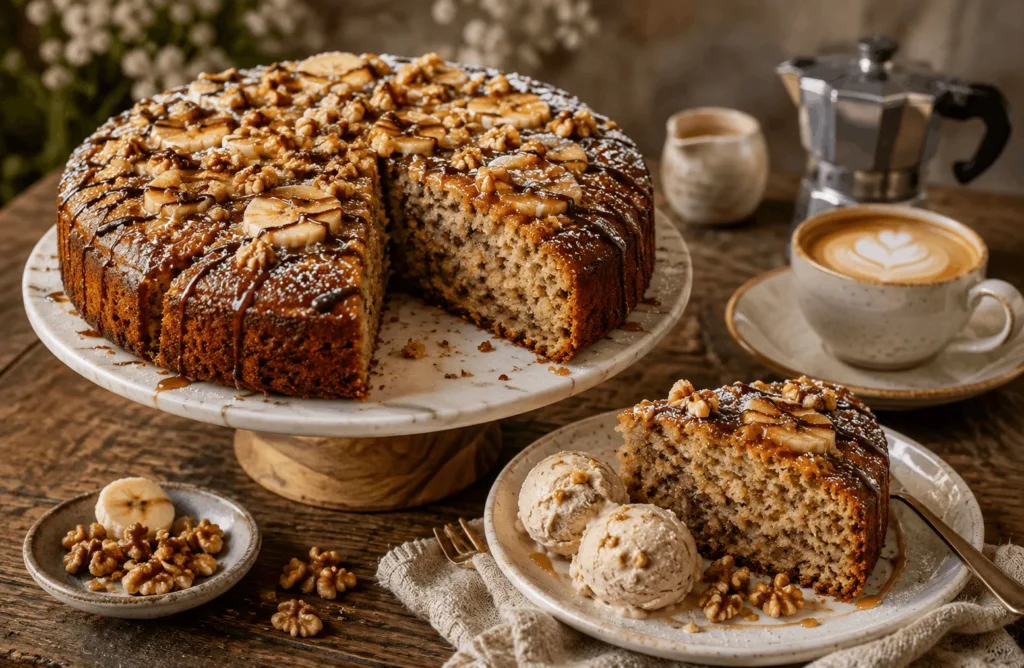 ایدههای خلاقانه برای تزئین و سرو کیک موز و گردو