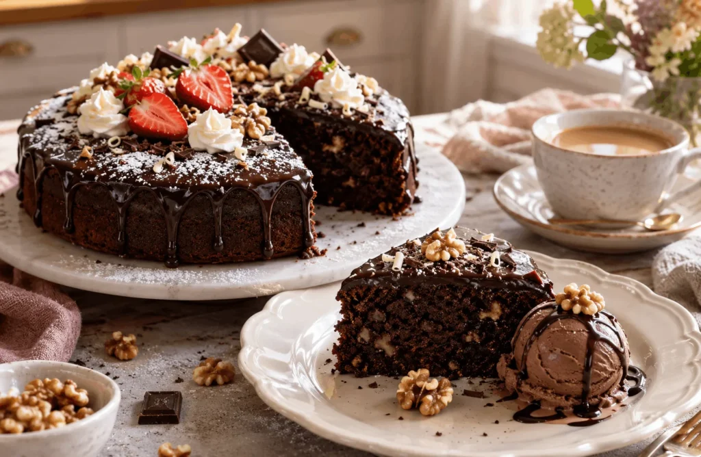 ایده‌های جذاب برای تزئین و سرو کیک گردو و شکلات