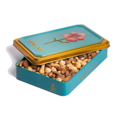 باکس هدیه حلبی تک گل فیروزه ای باز