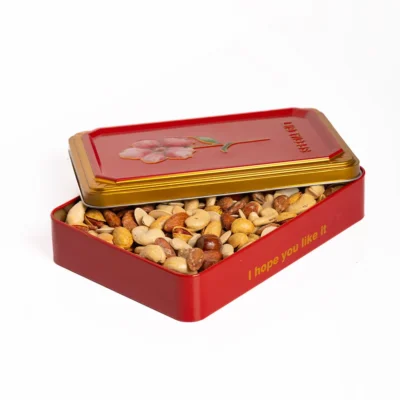 پک هدیه فلزی آجیل ممتاز تک گل فیروزه ای باز